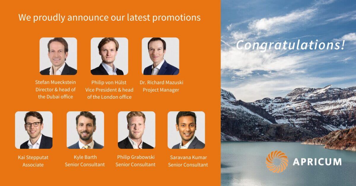 Apricum announces a host of promotions for members of its strategy consulting and transaction advisory teams